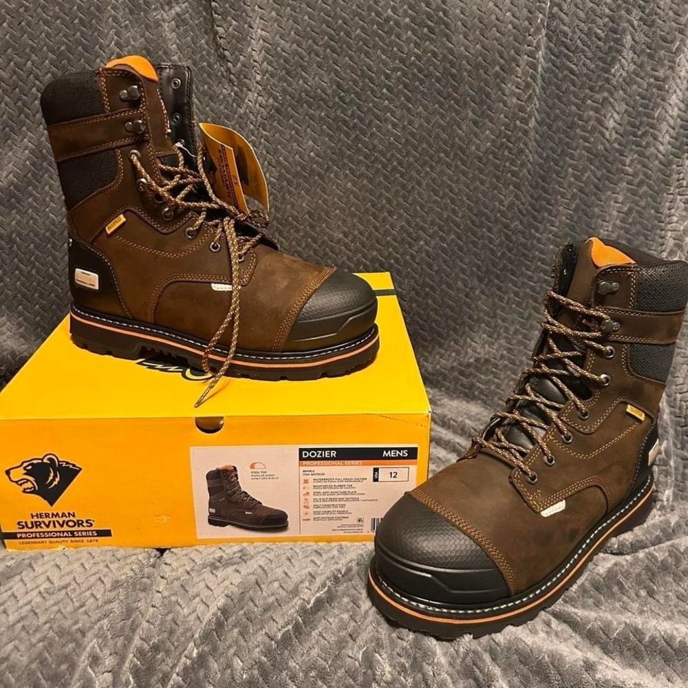 Herman Survivors Dozier Men's Size 12 Brown leather steel toe work boots NWT